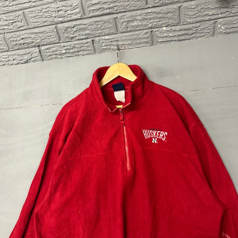 Vintage Nebraska Huskers AS Sports Red Fleece Quarter Zip Pullover Mens 2XL‎